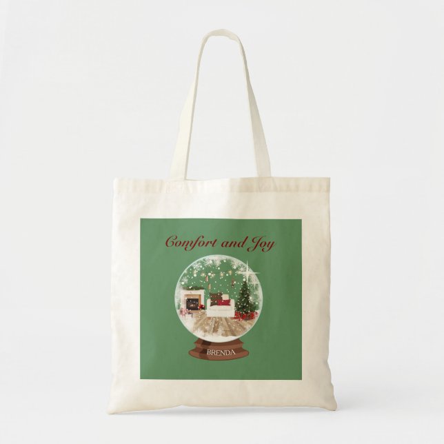 Comfort and Joy Armchair Snow Globe Tote Bag (Front)