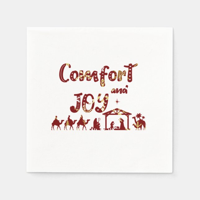 Comfort And Joy Christian Christmas Nativity Napkin (Front)