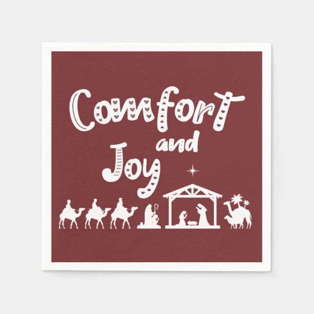 Comfort And Joy Christian Christmas Nativity Napkin (Front)