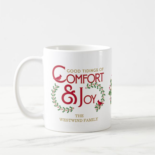 Comfort and Joy Christmas Typography Personalised Coffee Mug (Left)