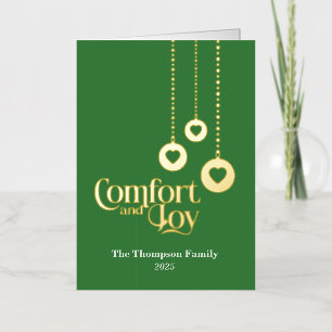 "Comfort and Joy" Elegant Mid Green Folded Foil Holiday Card
