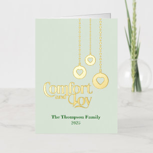 "Comfort and Joy" Elegant Pale Green Folded Foil Holiday Card