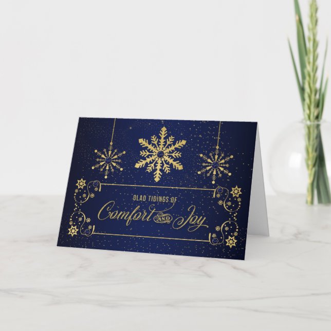 Comfort and Joy Golden Snowflakes Holiday Card (Front)
