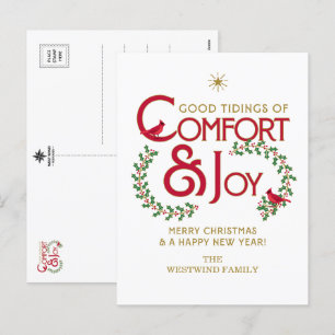 Comfort and Joy Merry Christmas Holly Holiday Postcard