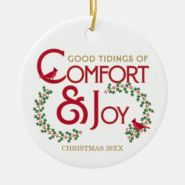 Comfort and Joy Red Cardinal Personalised Ornament (Front)