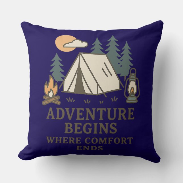Comfort Ends | Rustic Camping Quote Throw Pillow (Front)