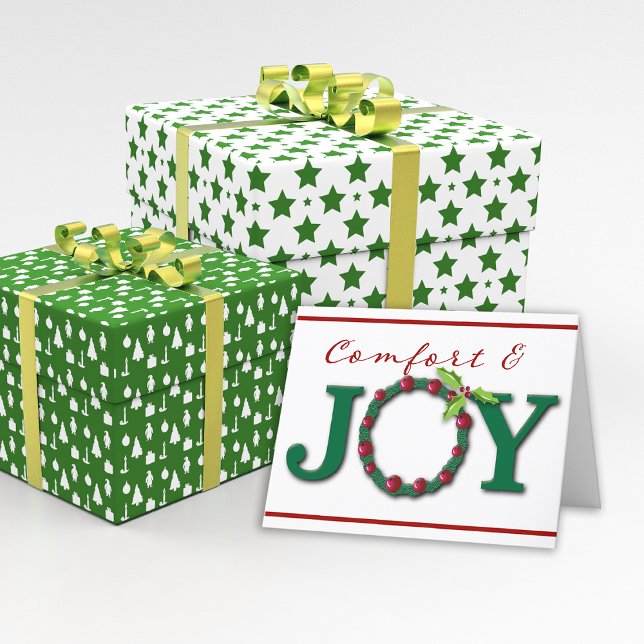 Comfort & Joy Christmas Greeting Holiday Card (Traditional colors of Christmas are featured in this "Comfort & Joy" holiday card.)