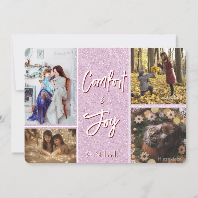 Comfort & Joy in Pink Photo Christmas Card (Front)