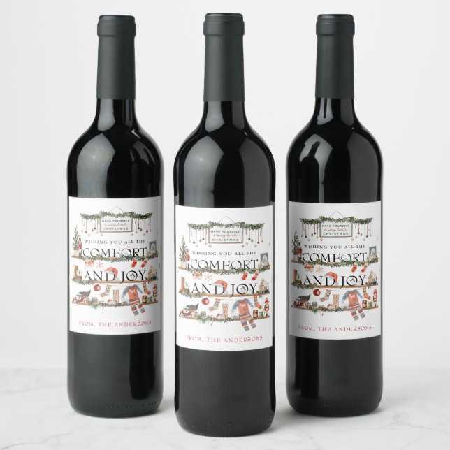 Comfort & Joy | Merry Little Christmas  Wine Label (Bottles)