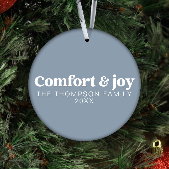 Comfort & Joy Modern Minimal Dusty Blue Christmas Ornament (Creator Uploaded)
