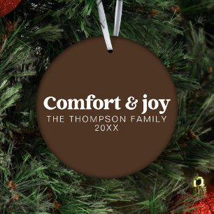 Comfort & Joy Modern Minimalist Brown Christmas  Ornament