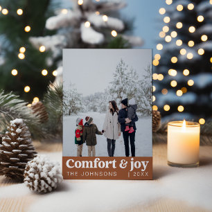 Comfort & Joy Photo and Name Modern Christmas Holiday Card