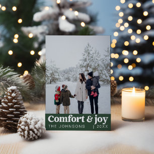Comfort & Joy Photo and Name Modern Christmas Holiday Card