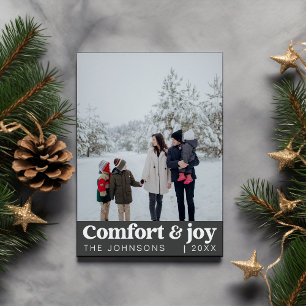 Comfort & Joy Photo and Name Modern Christmas Holiday Card