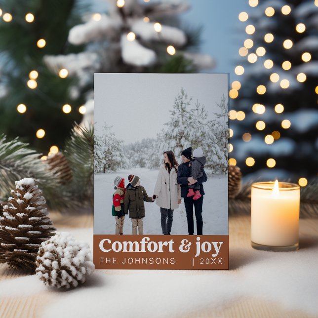 Comfort & Joy Photo and Name Modern Christmas Holiday Card (Creator Uploaded)