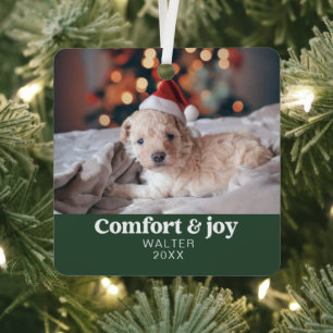 Comfort & Joy Photo and Name Modern Christmas Metal Tree Decoration