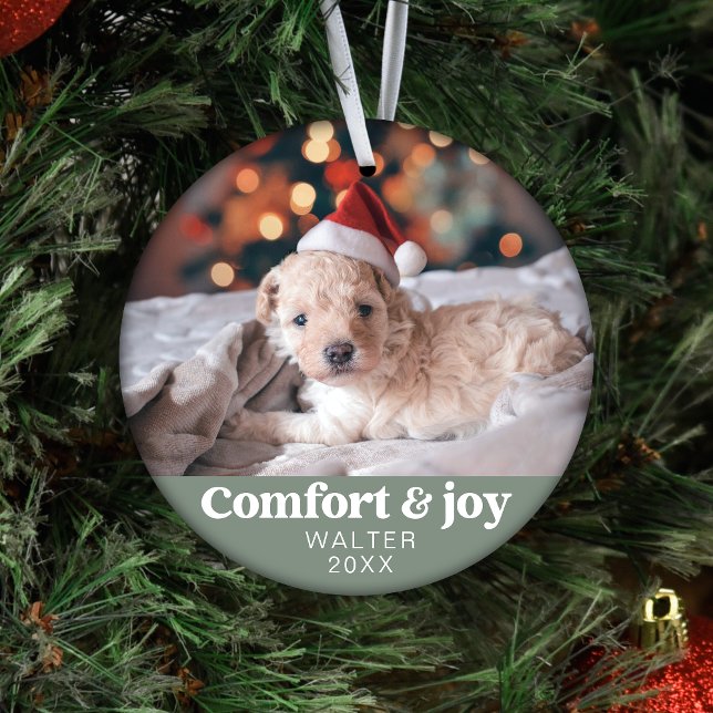 Comfort & Joy Photo and Name Modern Christmas  Ornament (Creator Uploaded)