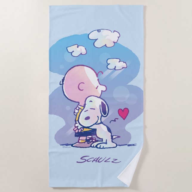 Comfort & Security | Charlie & Snoopy Hug Beach Towel (Front)