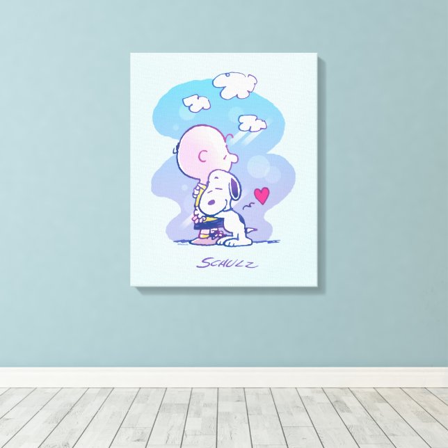 Comfort & Security | Charlie & Snoopy Hug Canvas Print (Insitu(Wood Floor))