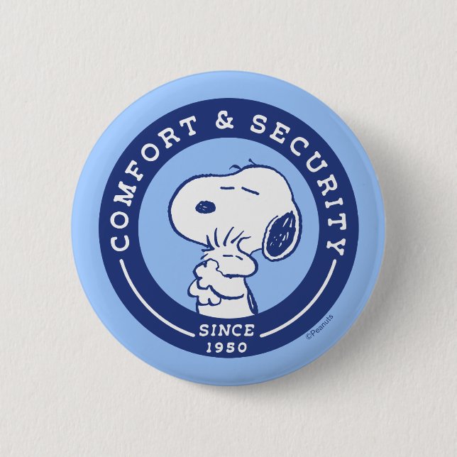 Comfort & Security | Snoopy & Woodstock Hug 6 Cm Round Badge (Front)