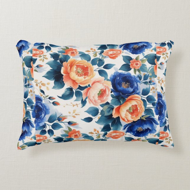 Comfortable Blue Accent Pillow with Floral Pattern (Front)