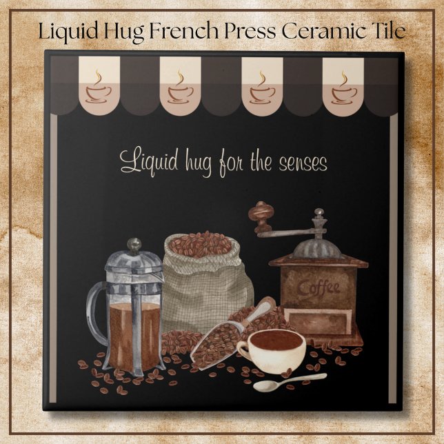 Comforting Liquid Hug French Press Coffee Art Tile (Comforting Liquid Hug French Press Coffee Art)
