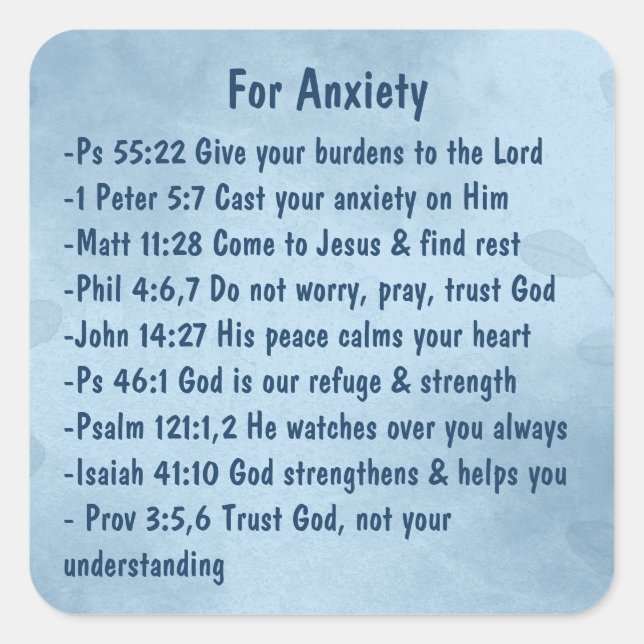 Comforting  Scriptures for Anxiety Stress Worry Square Sticker (Front)