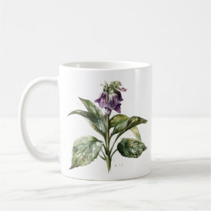 comfrey in purple and green watercolor coffee mug