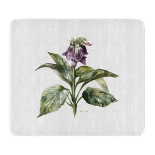 comfrey in purple and green watercolor cutting board