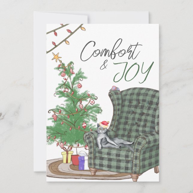 Comfy Christmas Cat Comfort & Joy Holiday Card (Front)