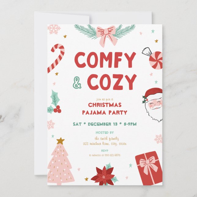 Comfy & Cozy Christmas Pajama Party Invitations (Front)