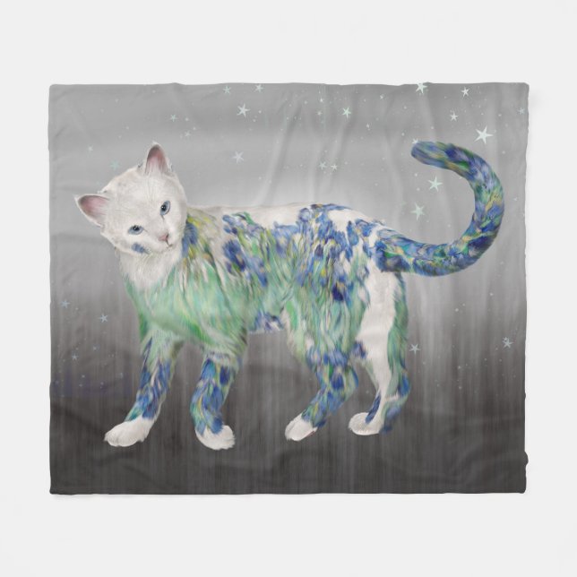 Comfy White Lillie Cat Fleece Blanket (Front (Horizontal))