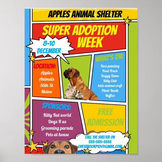COMIC animal shelter adoption SUPER HERO Poster (Front)
