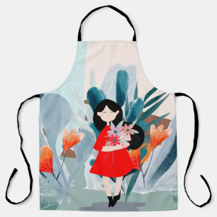Comic art girl in forest apron