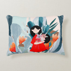 Comic art girl in forest decorative cushion