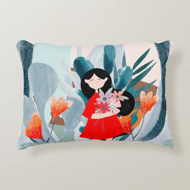 Comic art girl in forest decorative cushion (Front)