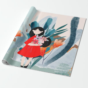 Comic art girl in forest wrapping paper