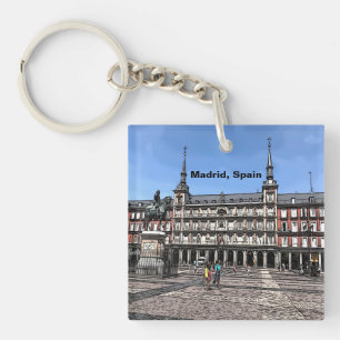 Comic Art of a plaza in Madrid, Spain  Key Ring
