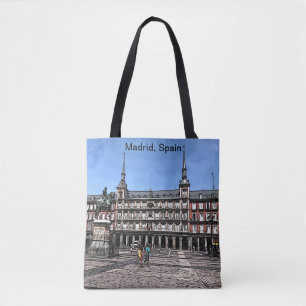 Comic Art of a plaza in Madrid, Spain Tote bag