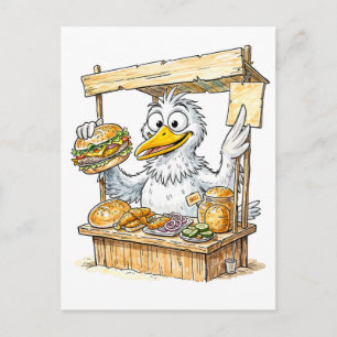 Comic Bird at Fish Stand Postcard
