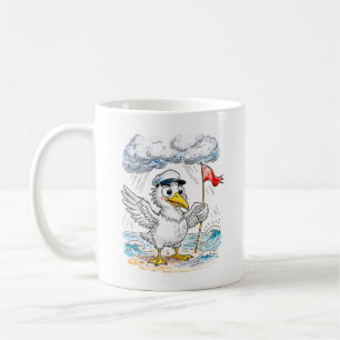 Comic Bird Beach Wind Check Postcard Coffee Mug