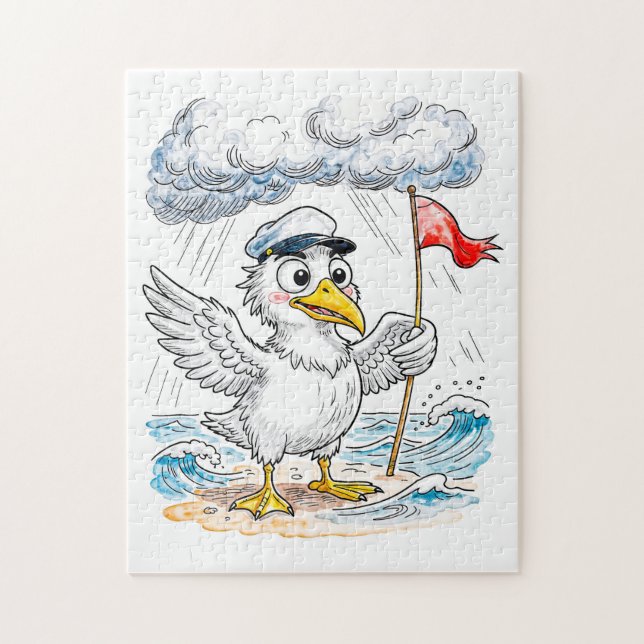 Comic Bird Beach Wind Check Postcard Jigsaw Puzzle (Vertical)