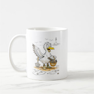 Comic Bird Collecting Shells Coffee Mug