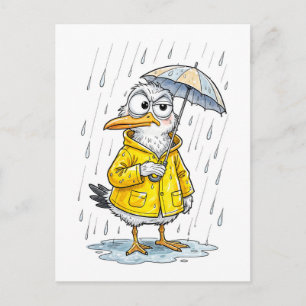 Comic Bird Rainy Day Duty Postcard