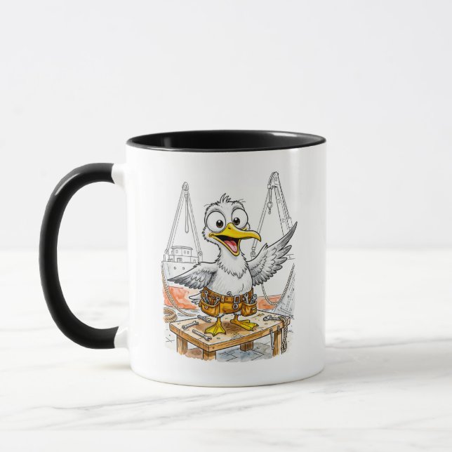 Comic Bird Shipyard Worker Mug (Left)
