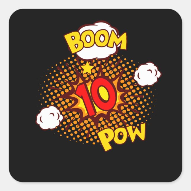 COMIC BIRTHDAY 10 10th Birthday 10 Year Old Comic Square Sticker (Front)