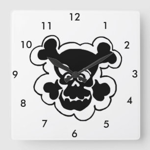 Comic Black Skull Custom Square Wall Clock