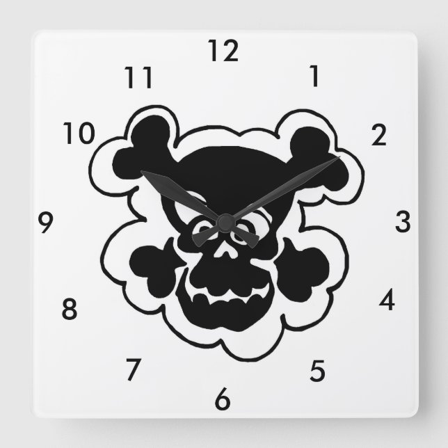 Comic Black  Skull Custom Square Wall Clock (Front)