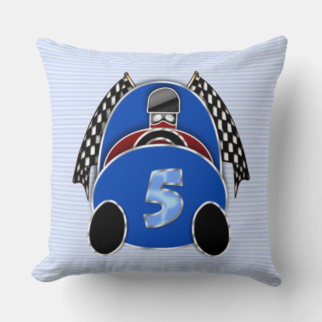 Comic Blue Race Car on Stripes Cushion (Front)