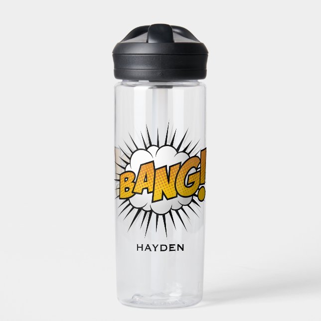 Comic Book Art Bang Bubble Personalised Water Bottle (Front)